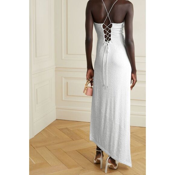 NWT Retrofete Violet asymmetric lace-up sequined stretch-tulle gown Size Small - Picture 3 of 14